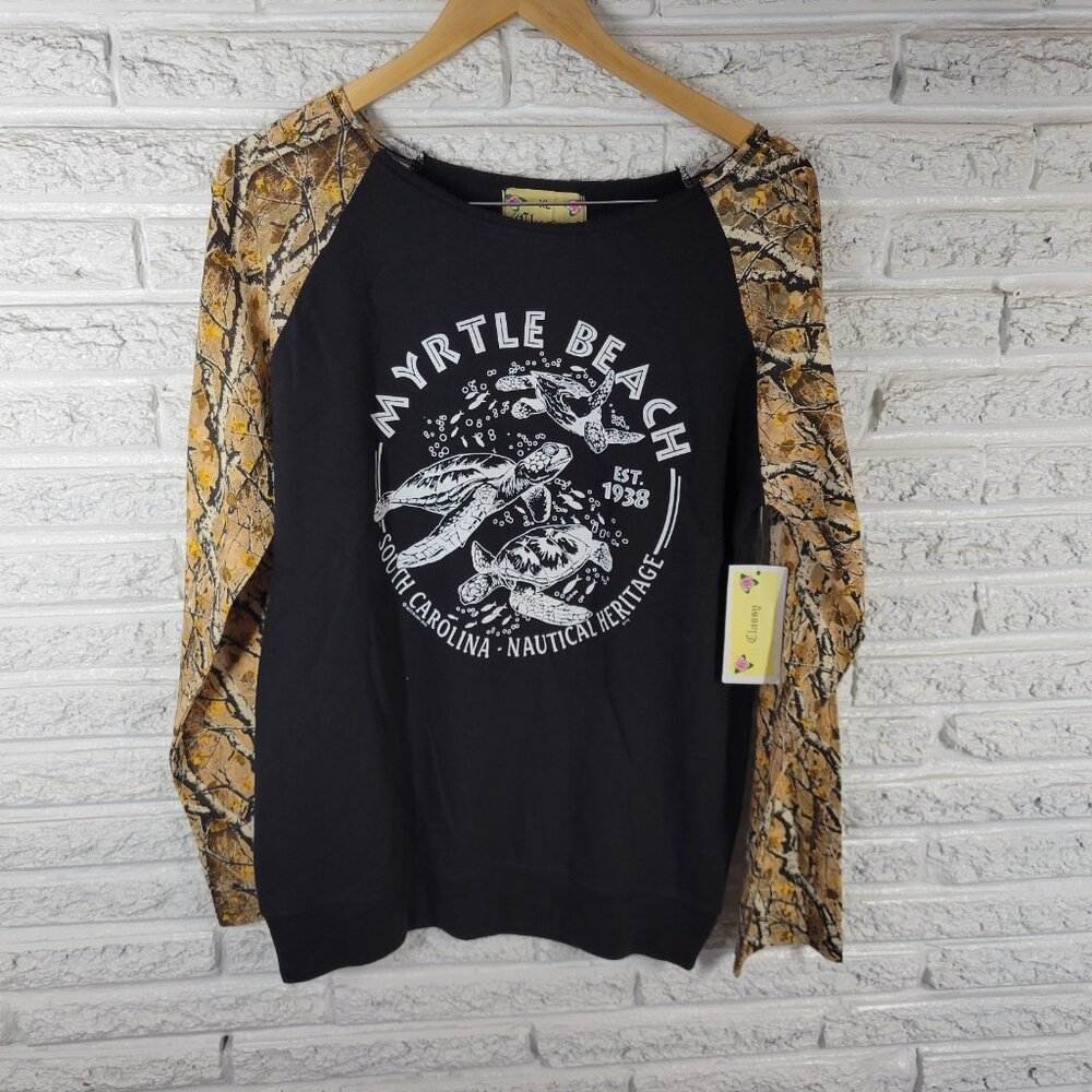 Myrtle Beach SC Nautical Heritage Turtles T-Shirt XL Black Raglan Cotton  NOV47E